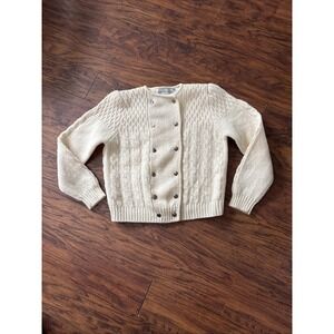 Robert Scott 100% Pure Wool Button Up Cardigan Cream Small